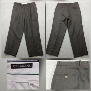 Vintage Cesarani Pleated Dress Pants Mens 36R Gray Pinstripe Wool Blend EUC